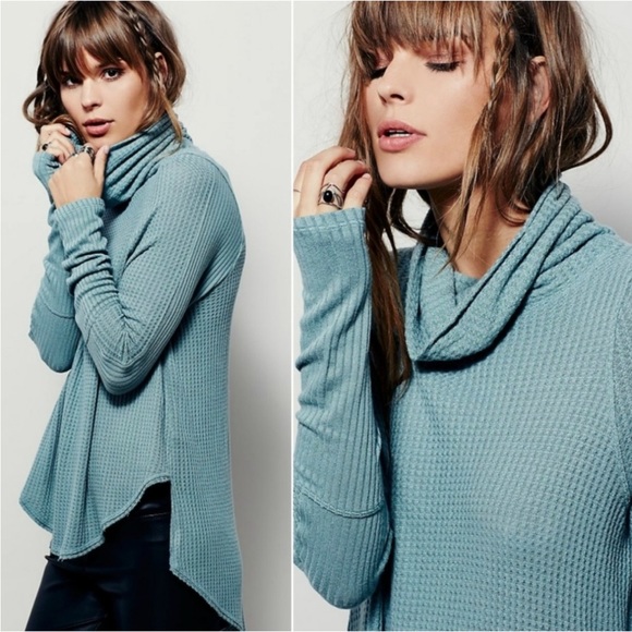 Free People Women’s Dark Teal High-Low Turtleneck Thermal Size Small - Picture 5 of 5